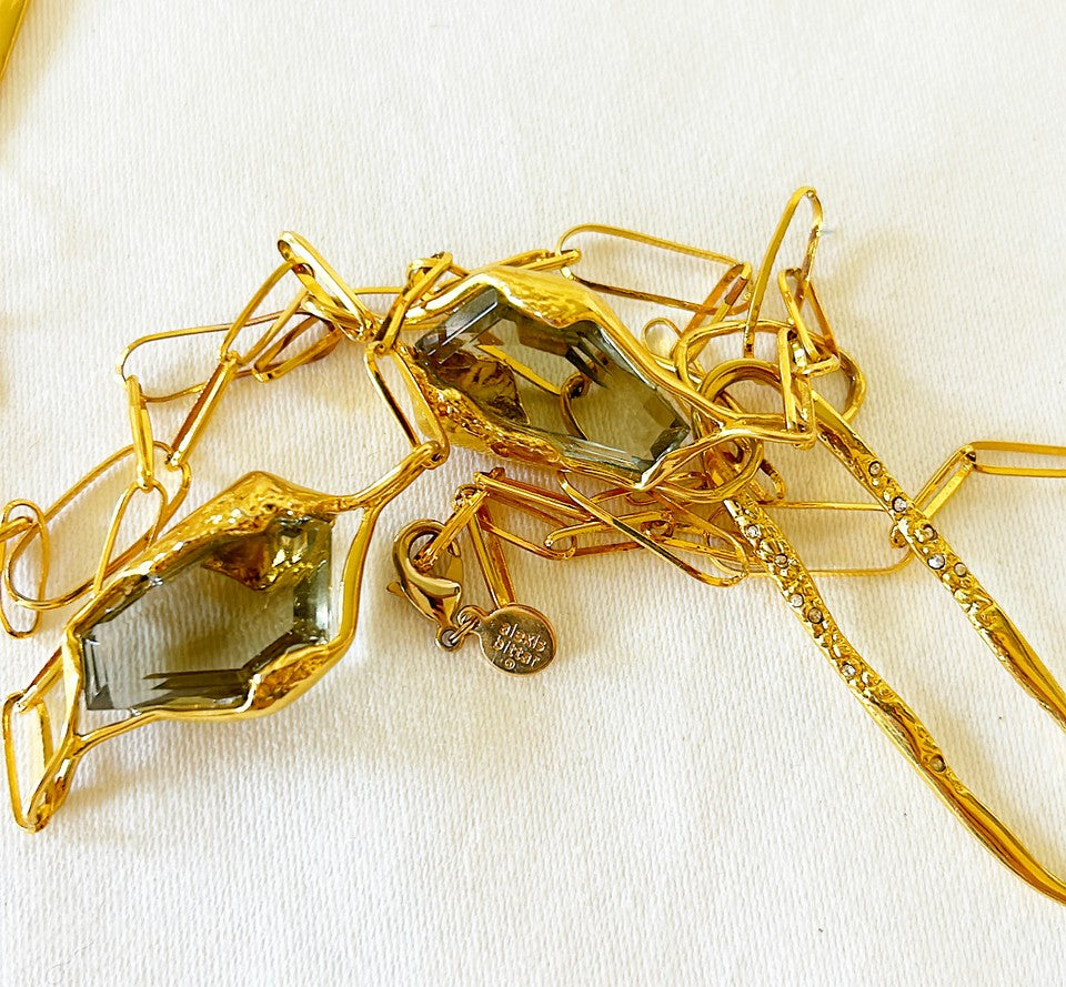 Rare signed Alexis Bittar designer link necklace in gold tome metal links