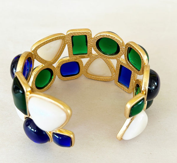 Bold fabulous statement cuff bracelet with multi colored style cabochon