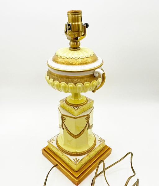 1960s neoclassical style urn table lamp in a hand painted glazed ceramic finish.