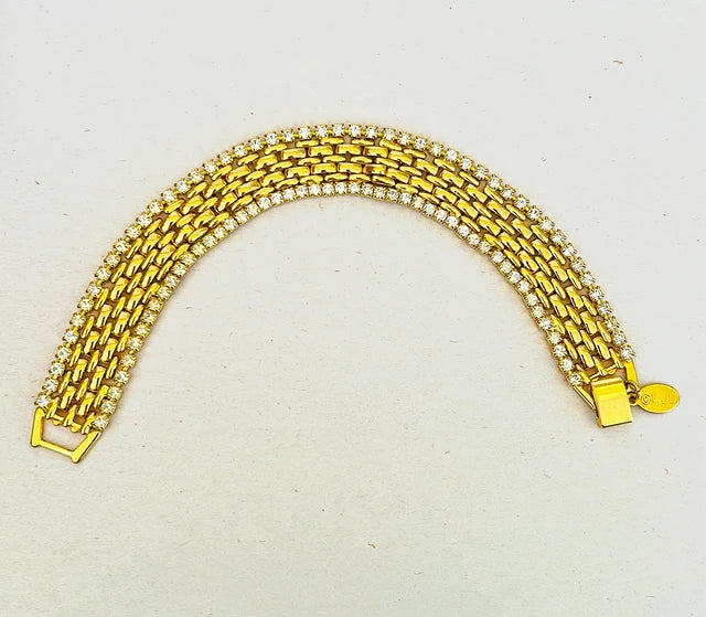 80s signed KJL gold link bracelet with rhinestones.