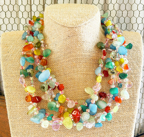 Bold chunky 5 strain multi colored stone link necklace.