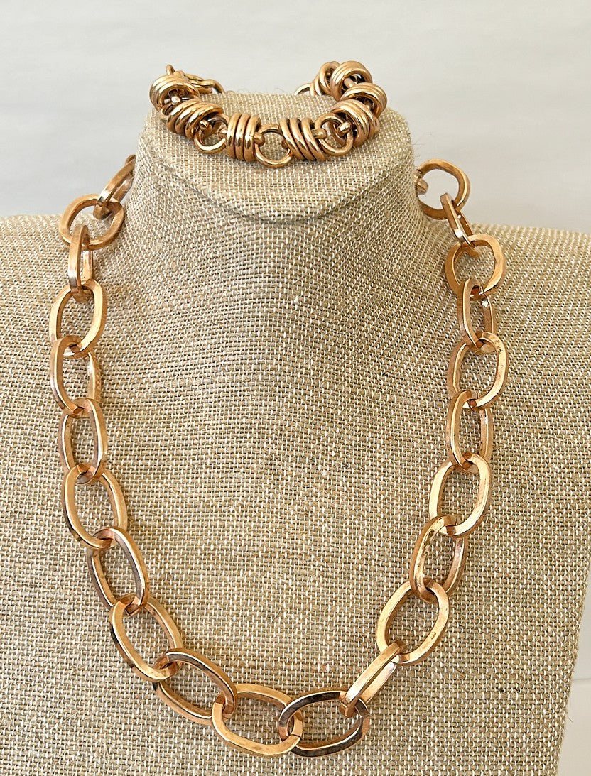 Vintage 80s stamped Bronze Milor Italy chunky couture link necklace