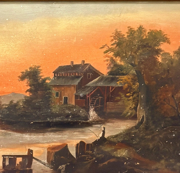 Mid 1800s antique original oil painting on board.