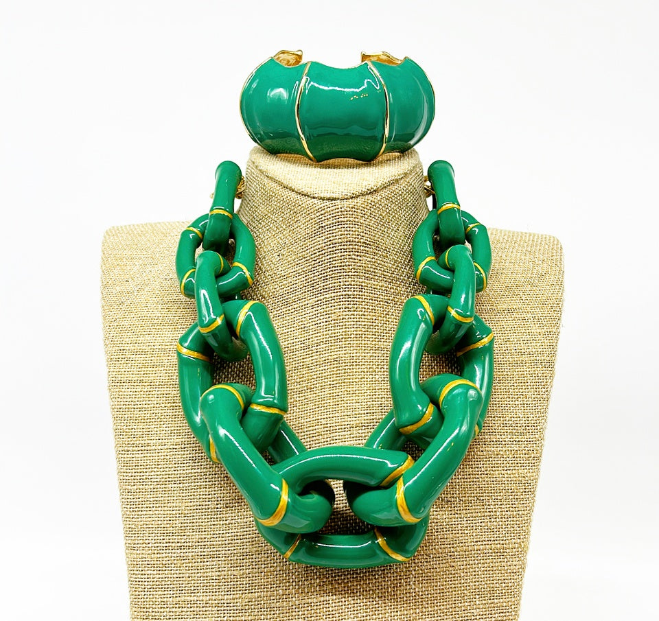 "The Lily"  Bamboo Link Necklace  - Green