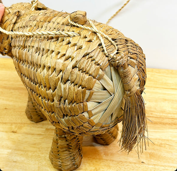 Fun rattan woven elephant purse