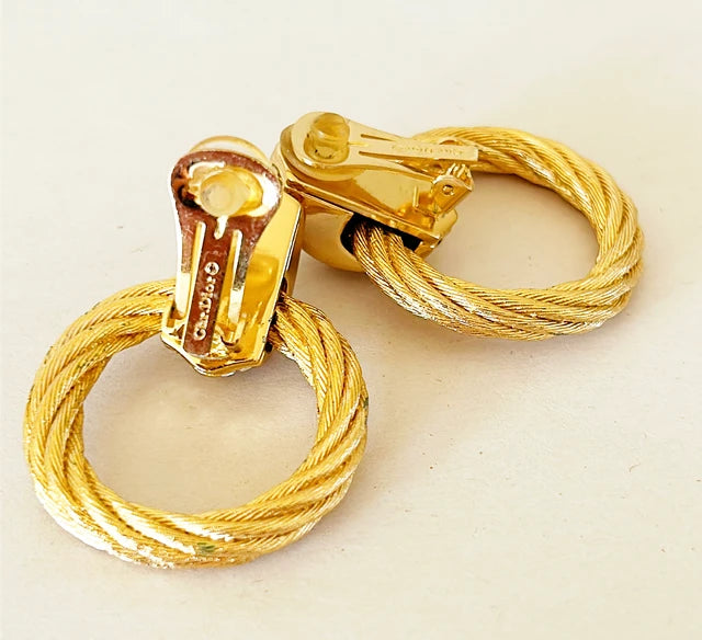 Classic vintage 1980s extra large statement Christian Dior signed clip on earrings.