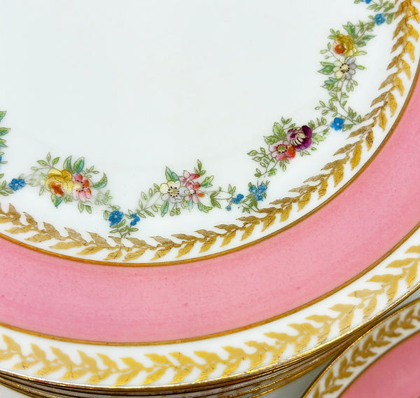 Set of 8 antique French Limoges stamped dinner plates by Ovington Brothers France.