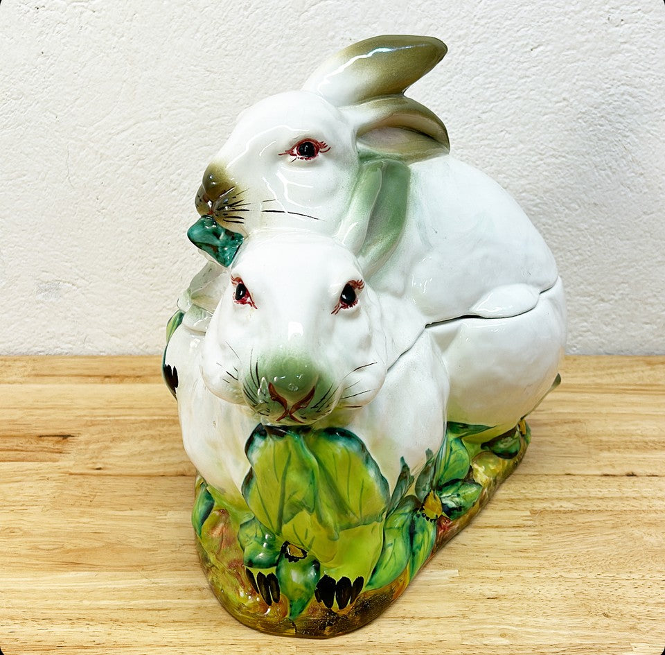 Life size vintage Italian bunnies tureen