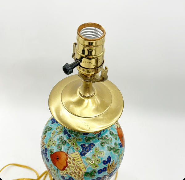 Antique turquoise chinoiserie vase made into a lamp.