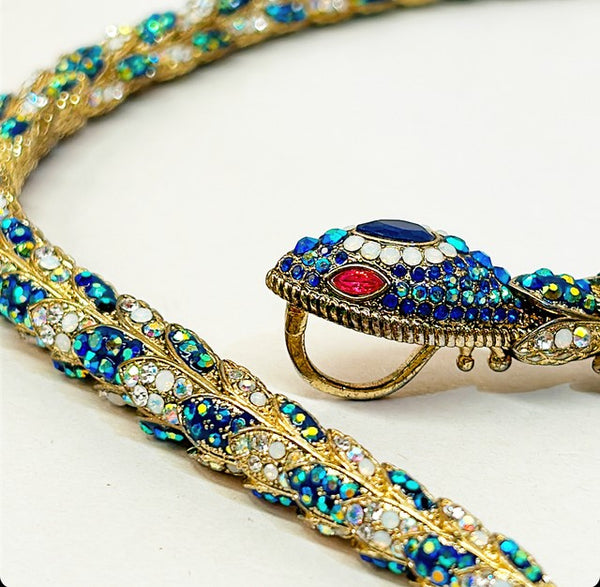 Rare Betsey Johnson signed gem encrusted snake statement necklace.