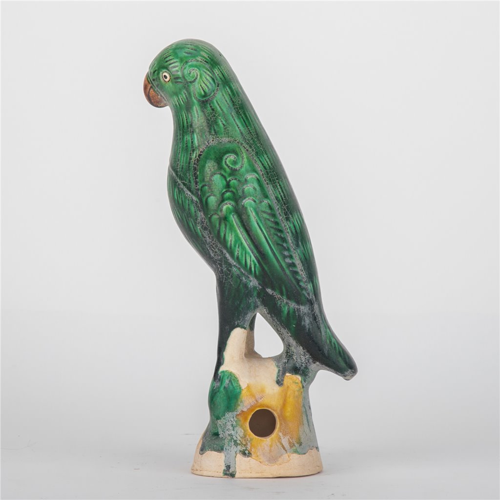 Antiqued Finish Green Bird Figurine - Pair