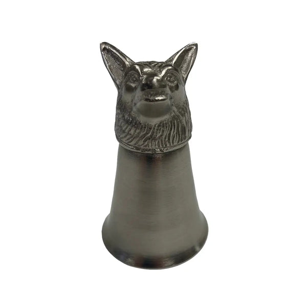 Pewter-Plated Fox Head Stirrup Cup, Jigger, Shot Glass- S/4