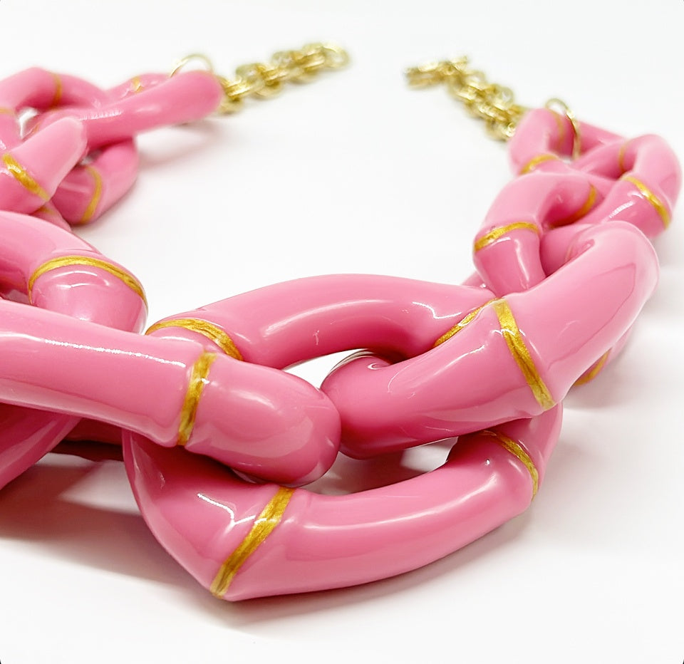 "The Lily"  Bamboo Link Necklace  - Pink