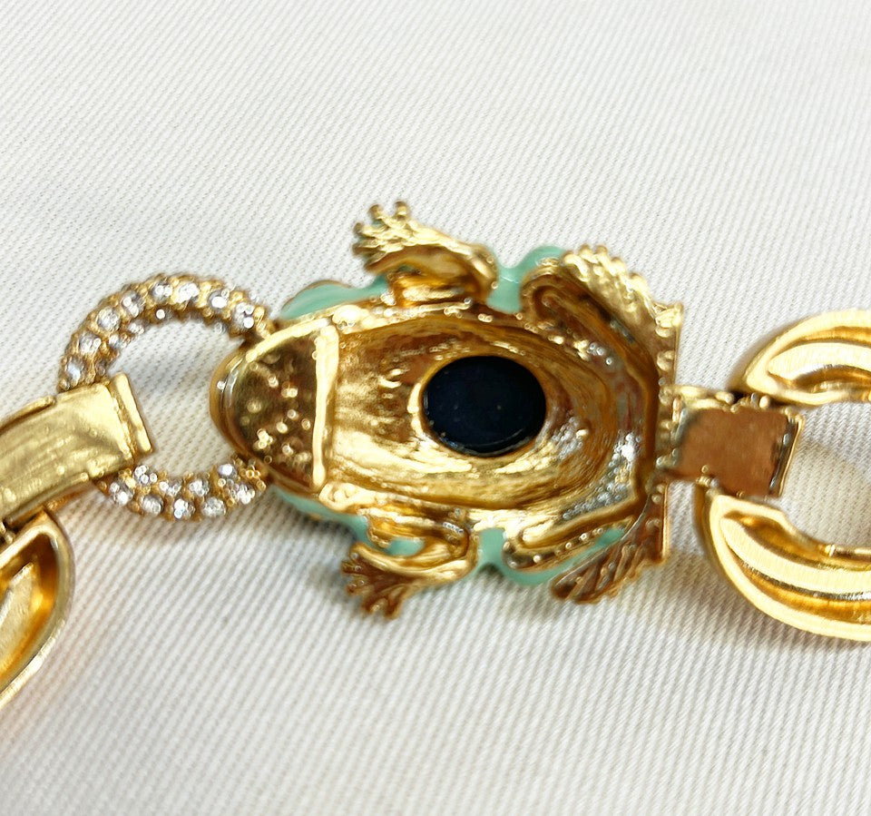 Stunning super rare signed J Crew late 1990s frog gold link chain necklace