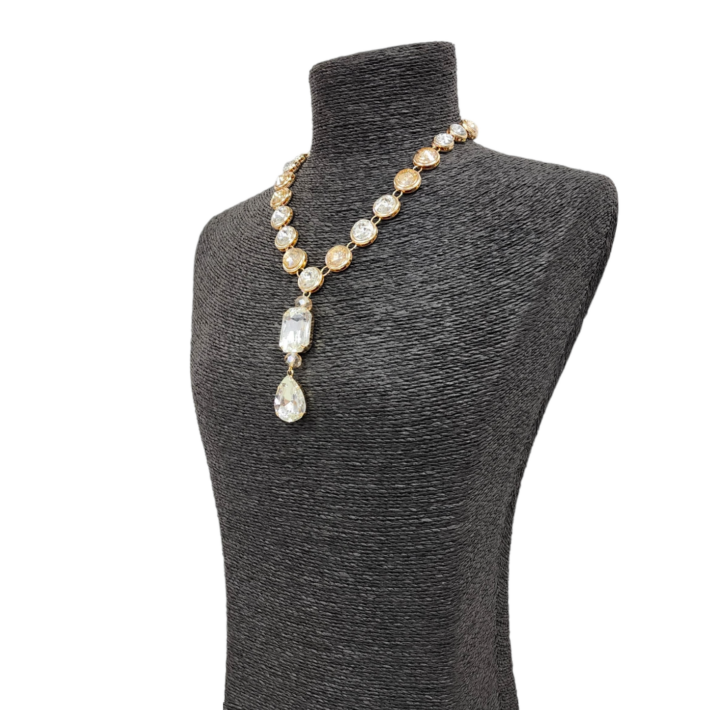 Rose Gold & Silver Rhinestone Crystal Y Drop Necklace