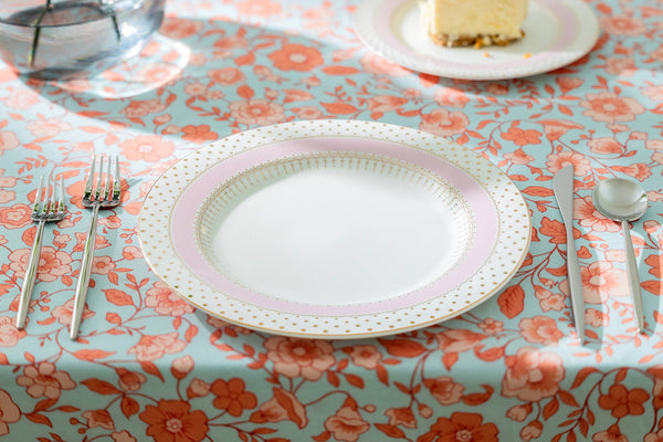 Pink Stripe with Gold Dots 10.5" Fine Porcelain Dinner Plate