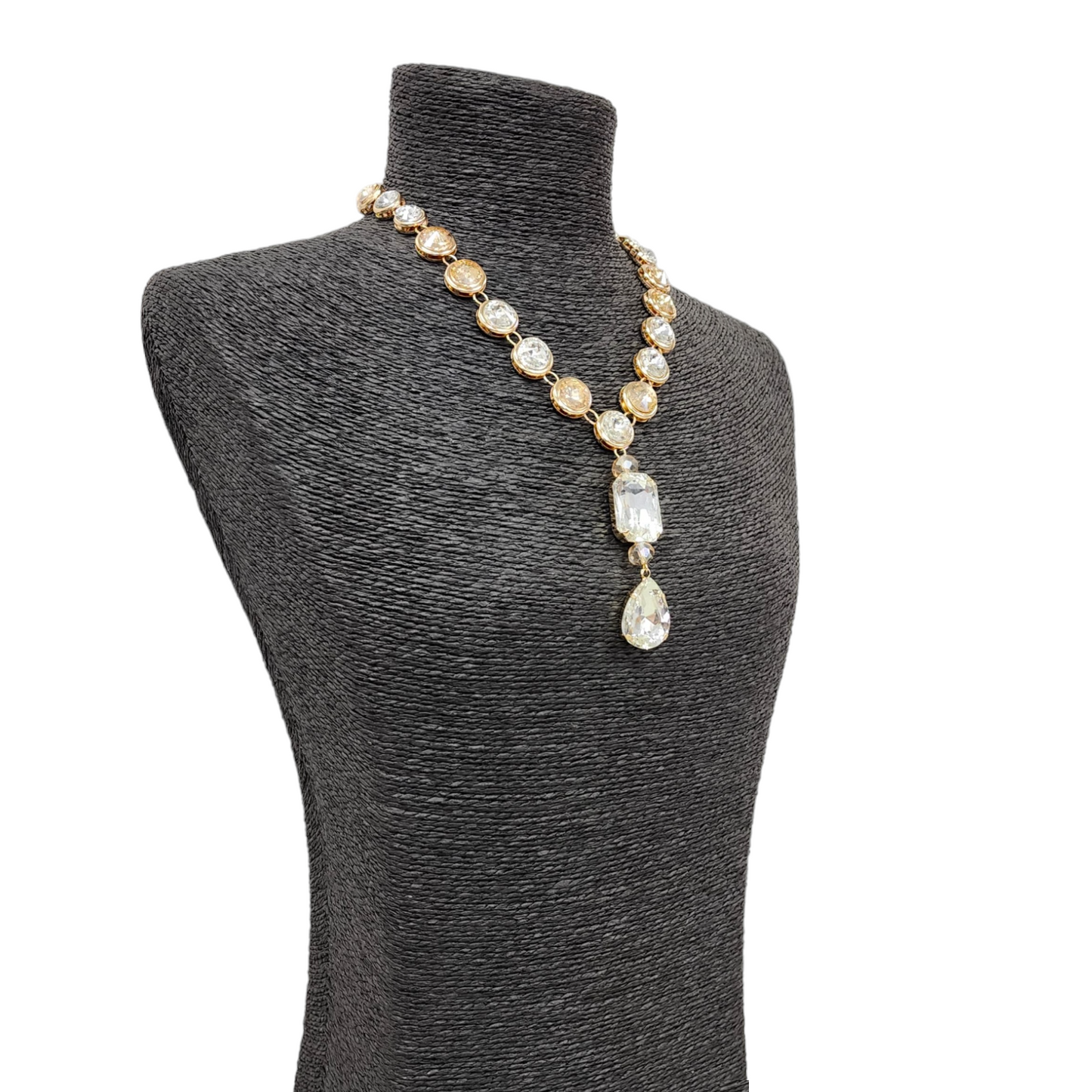 Rose Gold & Silver Rhinestone Crystal Y Drop Necklace