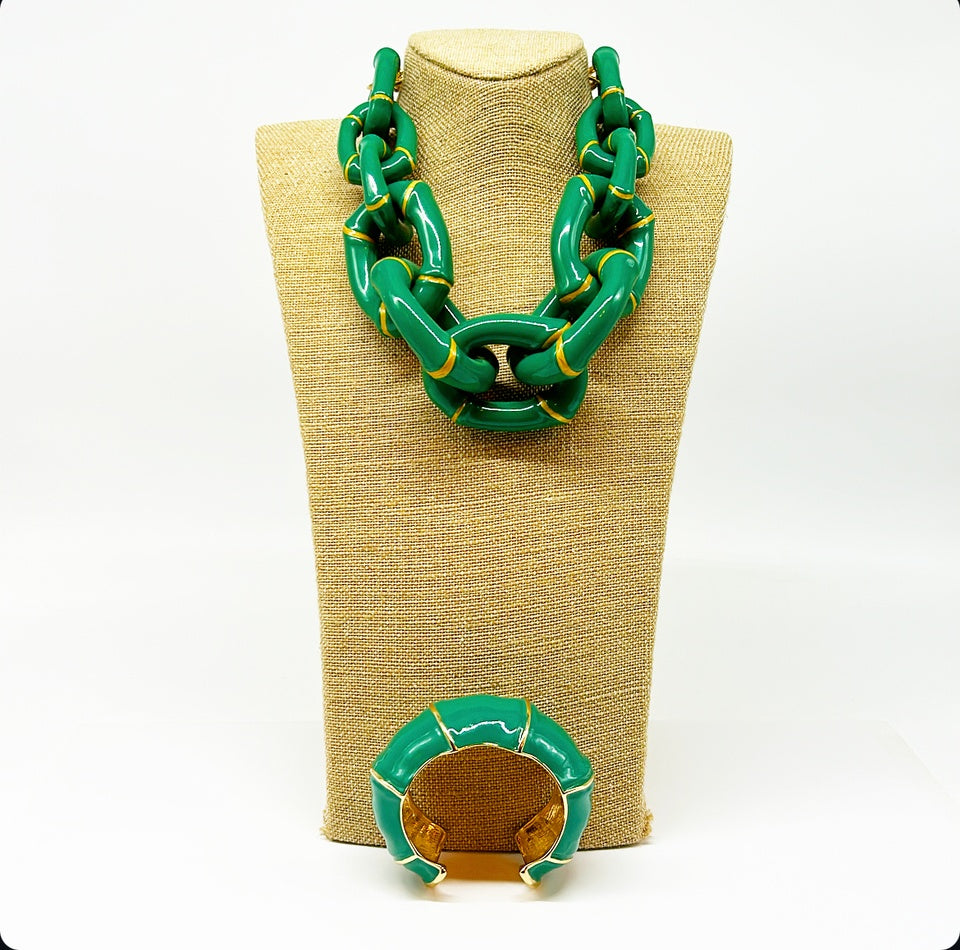 "The Lily"  Bamboo Link Necklace  - Green