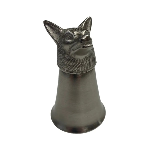 Pewter-Plated Fox Head Stirrup Cup, Jigger, Shot Glass- S/4