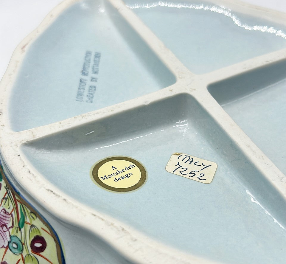 Rare signed Mottahedeah tobacco leaf pattern 3 piece oval shaped tureen.