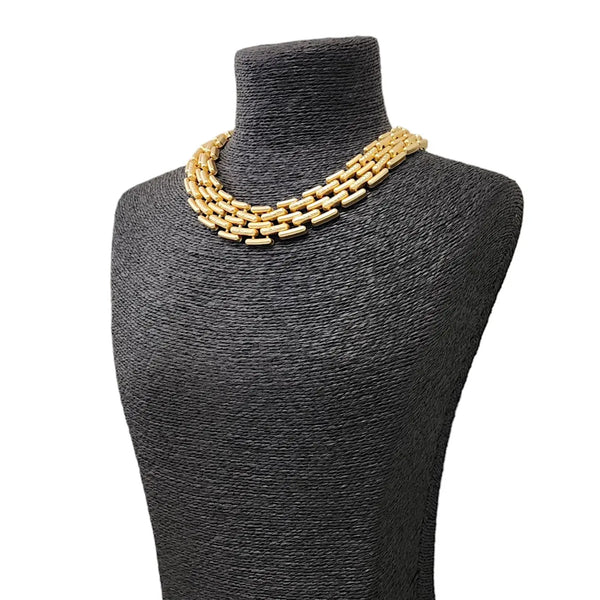 Vintage Gold-Tone 5 Row Chain Link Choker Collar Necklace