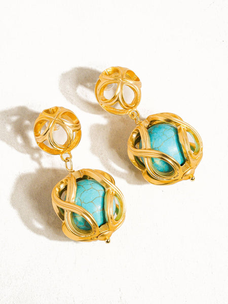 Maisie 18K Gold Cage Turquoise Stone Earring: Turquoise