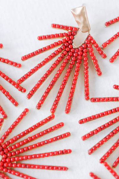 Red Sunburst Statement Drop Earrings