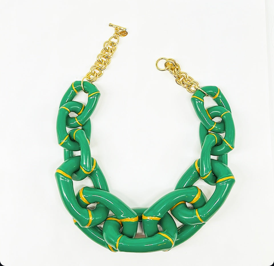 "The Lily"  Bamboo Link Necklace  - Green