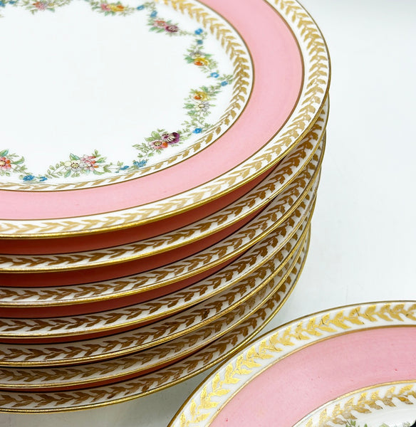 Set of 8 antique French Limoges stamped dinner plates by Ovington Brothers France.