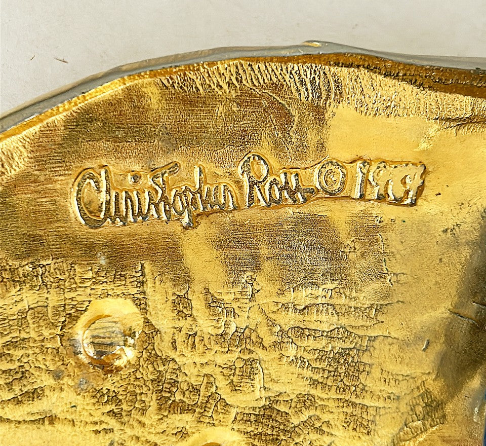 Fantastic signed Christopher Ross 1985 signed & dated sculpture fish belt fashion buckle with original blue snake skin belt