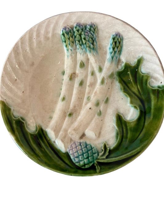 19th-century French Majolica artichoke and asparagus plates - Sold in Pair - C