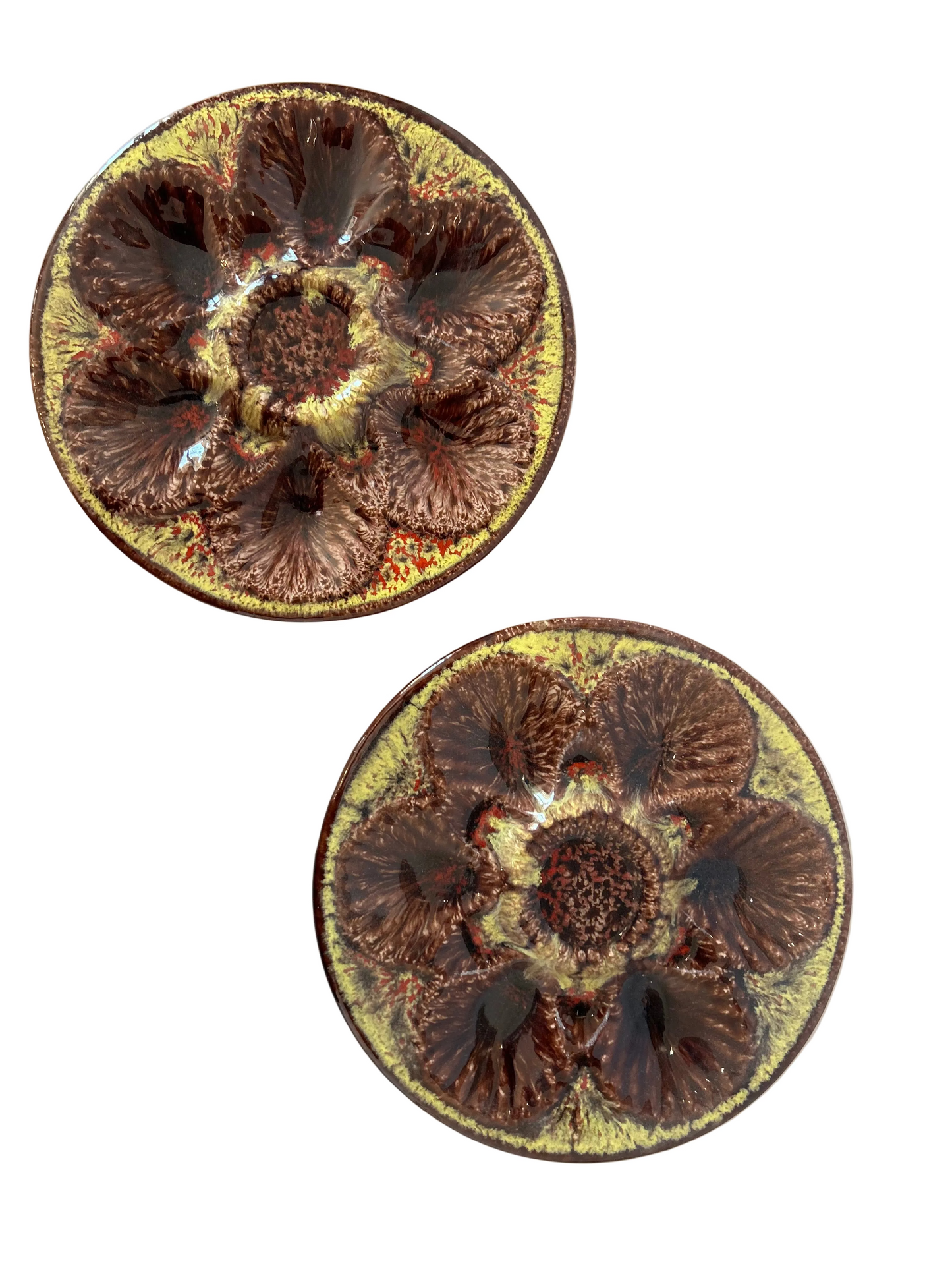 1950s French ceramic oyster plates handcrafted in Vallauris - Pair