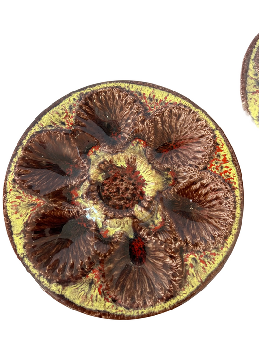 1950s French ceramic oyster plates handcrafted in Vallauris - Pair