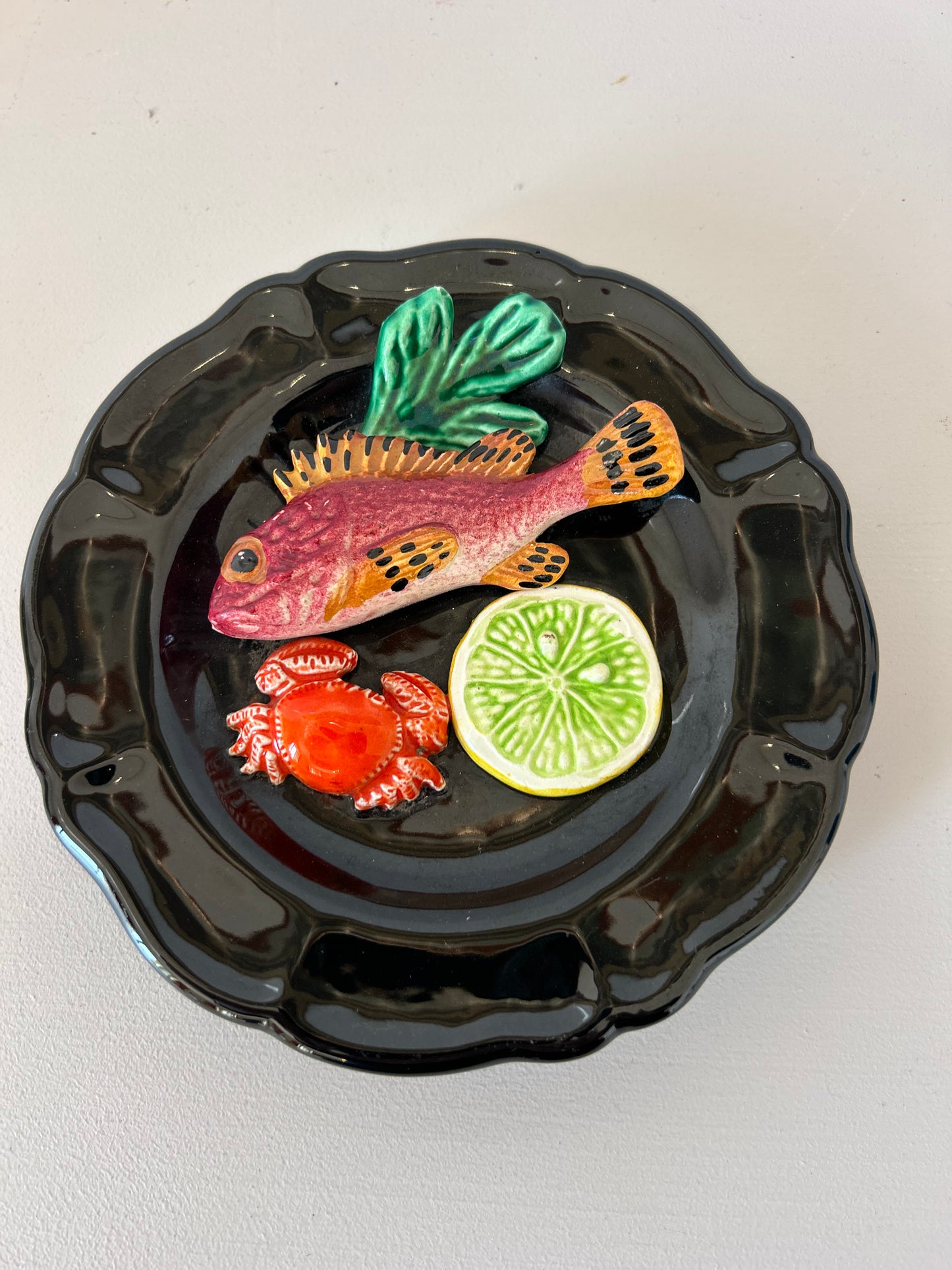 Vintage French Vallauris Majolica sealife wall platter