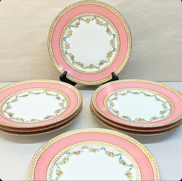 Set of 8 antique French Limoges stamped dinner plates by Ovington Brothers France.