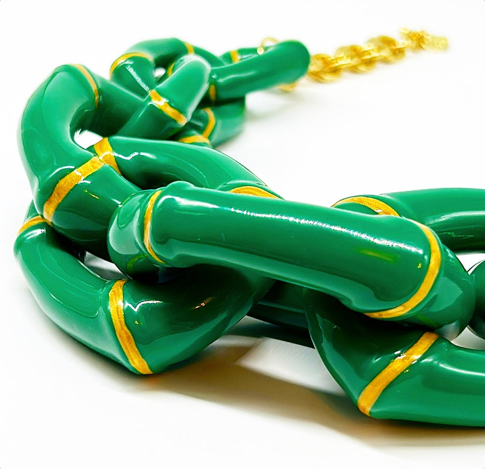 "The Lily"  Bamboo Link Necklace  - Green