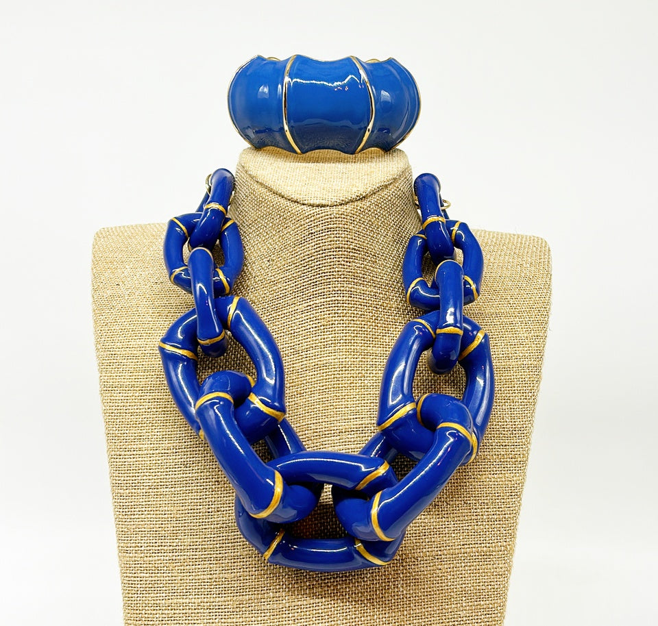 "The Lily"  Bamboo Link Necklace  - Blue