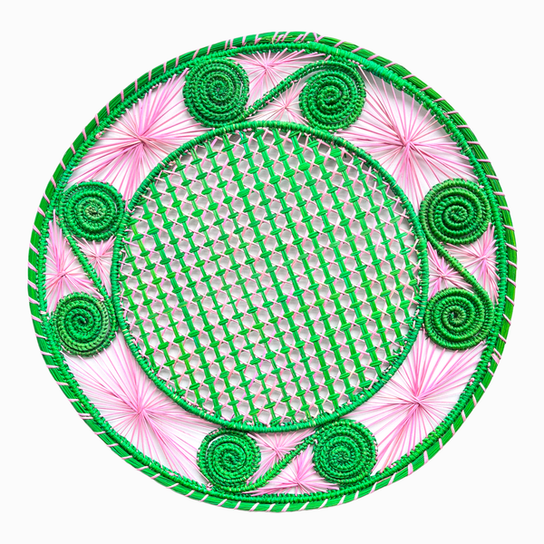 Caracol Iraca Placemat: Green/Pink- Set of 4