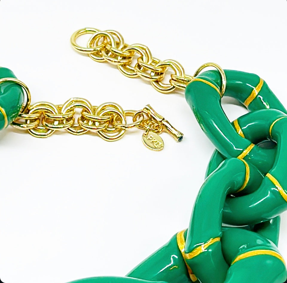 "The Lily"  Bamboo Link Necklace  - Green