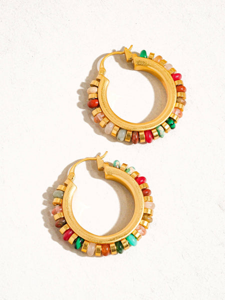 Capri 18K Gold Color Beaded Resort Hoop Earring: Multi-Colored