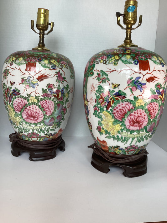 Matt - Pair of Rose Medallion Vase Lamps