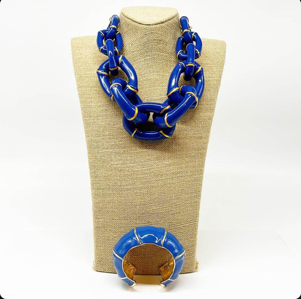 "The Lily"  Bamboo Link Necklace  - Blue