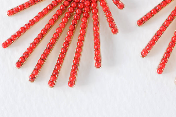 Red Sunburst Statement Drop Earrings