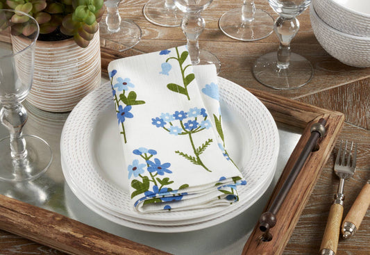 Blue Floral Pure Cotton 20" Dinner Napkin - Set of 4