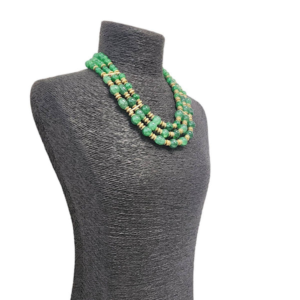 Jewel-Tone Green and Gold Triple Graduated Row Necklace