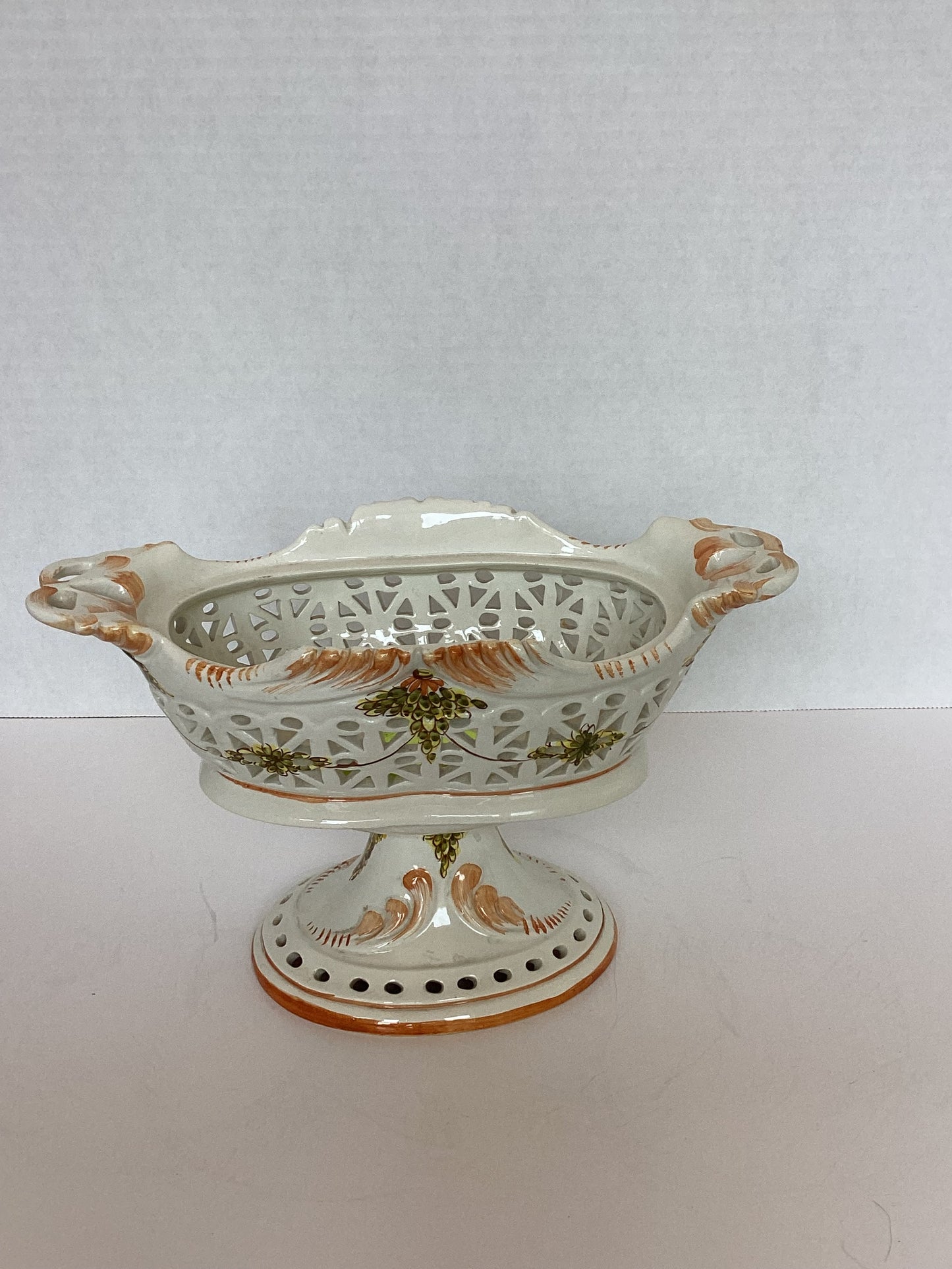 Italian Majolica Reticulated Compote