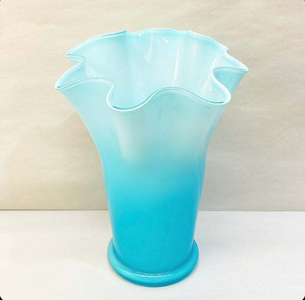 Rare 1960s vintage blue Opaline glass decorative vase