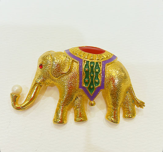 Elephant Gold Metal Brooch with faux pearl