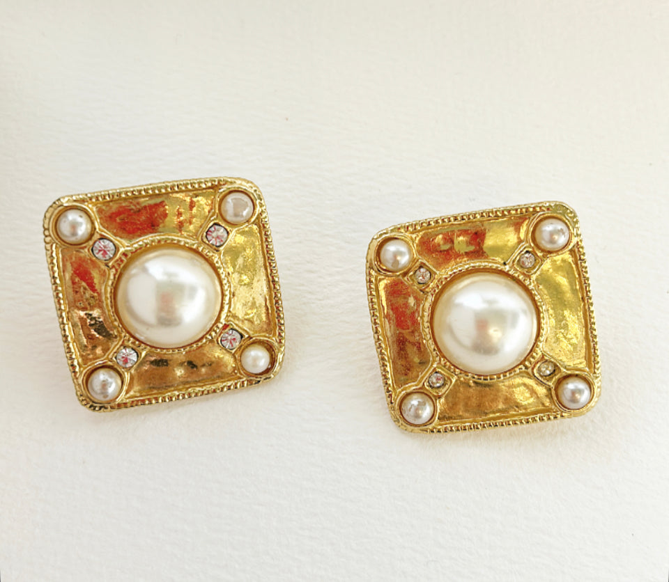 Designer style vintage pierced statement earrings.