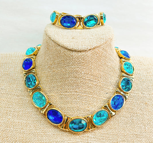 Fabulous late 1980s high jewelry style runway necklace &amp; matching bracelet set.
